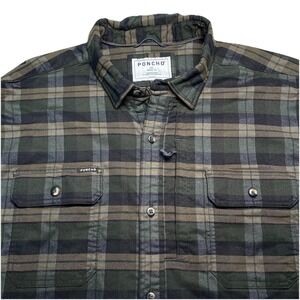 Poncho Original Flannel Shirt 2XL Mens L/S Regular Button Up Dark Green Plaid